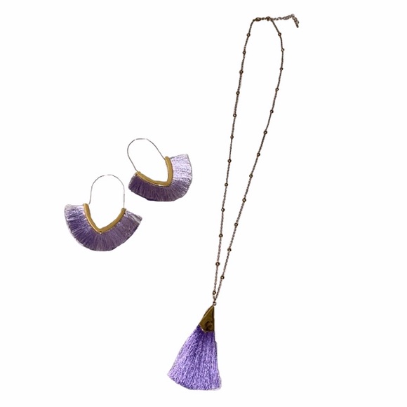Purple and Gold Tassel Necklace - Earring Set - Picture 1 of 8